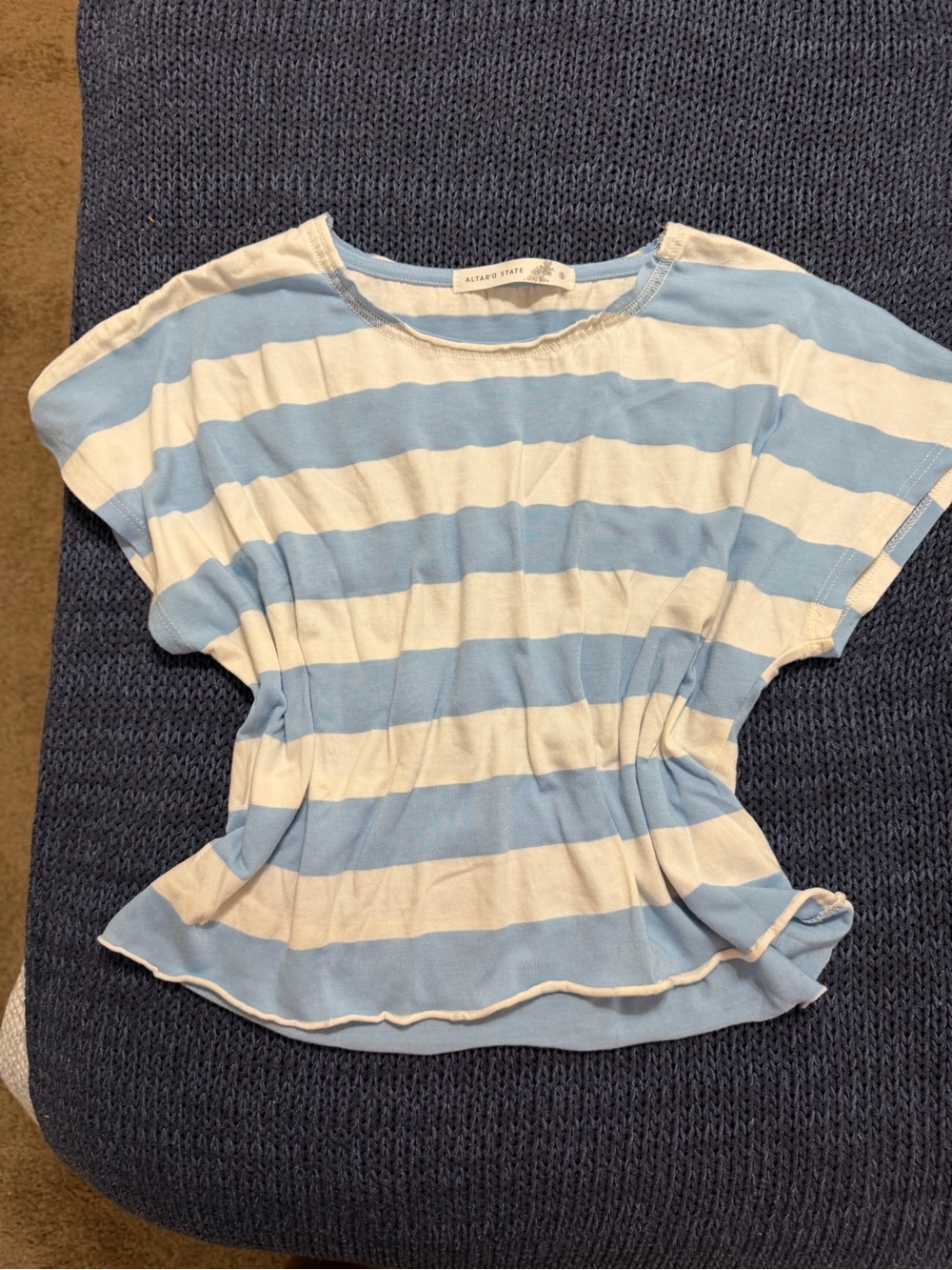 Altar'd State Blue and White Striped Short Sleeve Tee